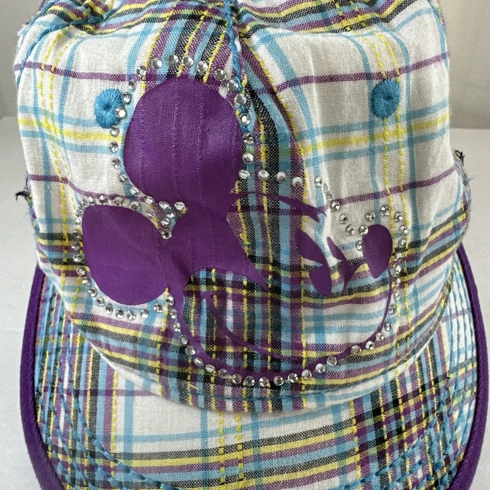Disney Parks Mickey Mouse Youth Purple Blue Rhinestones Adjustable Ball Cap Hat - Picture 2 of 16